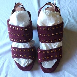 J. Crew Wood Heel Sandals in Studded Suede - Size 9.5